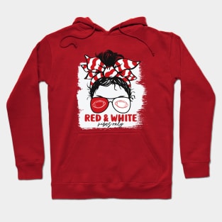 Red and White Vibes Only Football Mom Messy Hair Gameday Hoodie